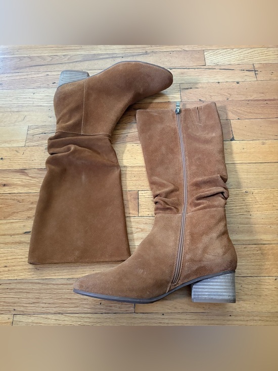 Antelope Shoes - Antelope Brown Suede Mid Calf Boots Block Heel Zip Size 10